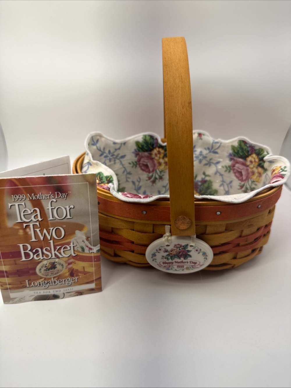 Longaberger Pink and Natural Woven Tea-for-Two Basket 1999